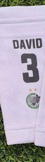 White shin guard sleeve sock printed 'DAVID 3', detail